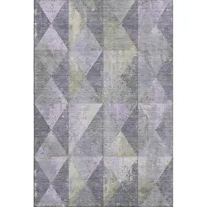 Photo of Lavender Fern Green And Ivory Geometric Washable Area Rug With UV Protection