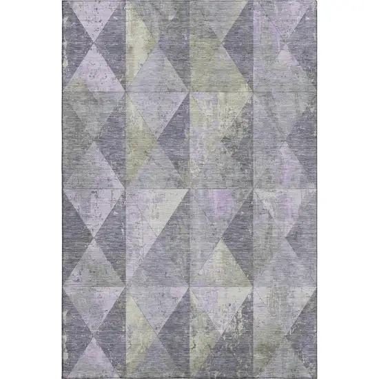 Lavender Fern Green And Ivory Geometric Washable Area Rug With UV Protection Photo 1