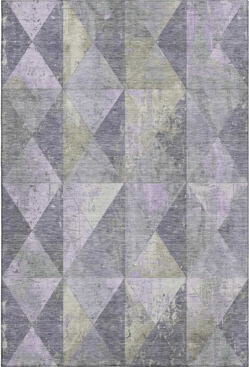 Lavender Fern Green And Ivory Geometric Washable Area Rug With UV Protection Photo 1