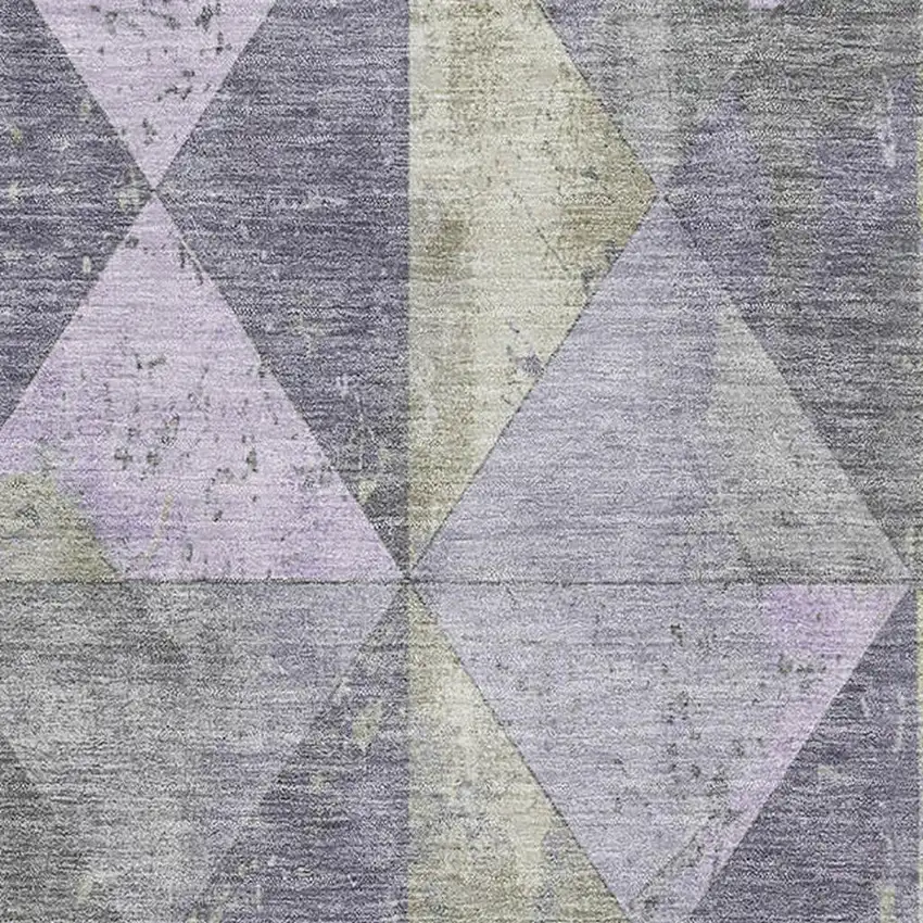 Lavender Fern Green And Ivory Geometric Washable Area Rug With UV Protection Photo 2