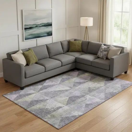 Lavender Fern Green And Ivory Geometric Washable Area Rug With UV Protection Photo 2