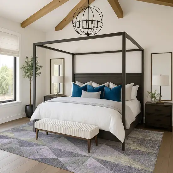 Lavender Fern Green And Ivory Geometric Washable Area Rug With UV Protection Photo 4