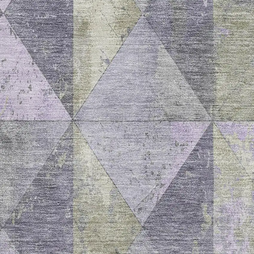 Lavender Fern Green And Ivory Geometric Washable Area Rug With UV Protection Photo 2