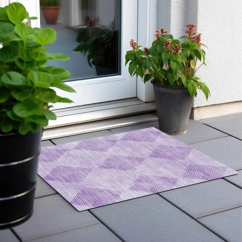 Lavender Geometric Washable Non Skid Indoor Outdoor Area Rug Photo 7