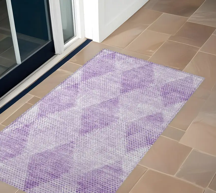 Lavender Geometric Washable Non Skid Indoor Outdoor Area Rug Photo 1