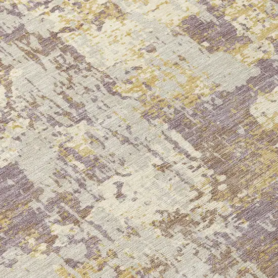Lavender Gold And Beige Abstract Washable Indoor Outdoor Area Rug Photo 5