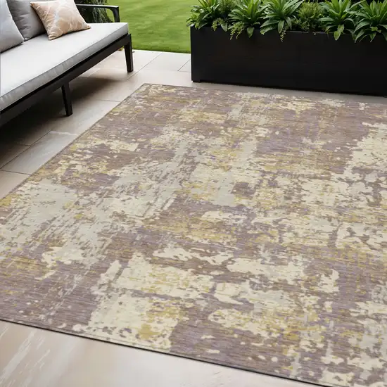 Lavender Gold And Beige Abstract Washable Indoor Outdoor Area Rug Photo 1