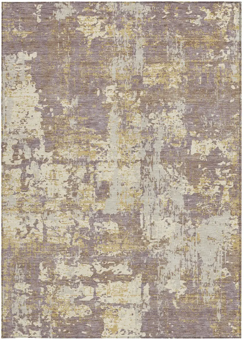 Lavender Gold And Beige Abstract Washable Indoor Outdoor Area Rug Photo 7