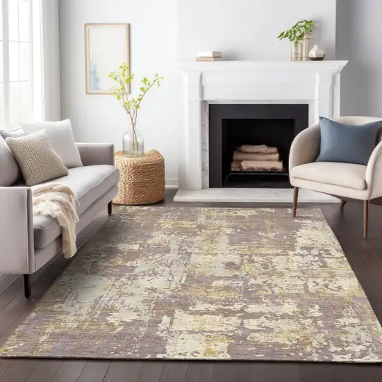 Lavender Gold And Beige Abstract Washable Indoor Outdoor Area Rug Photo 9