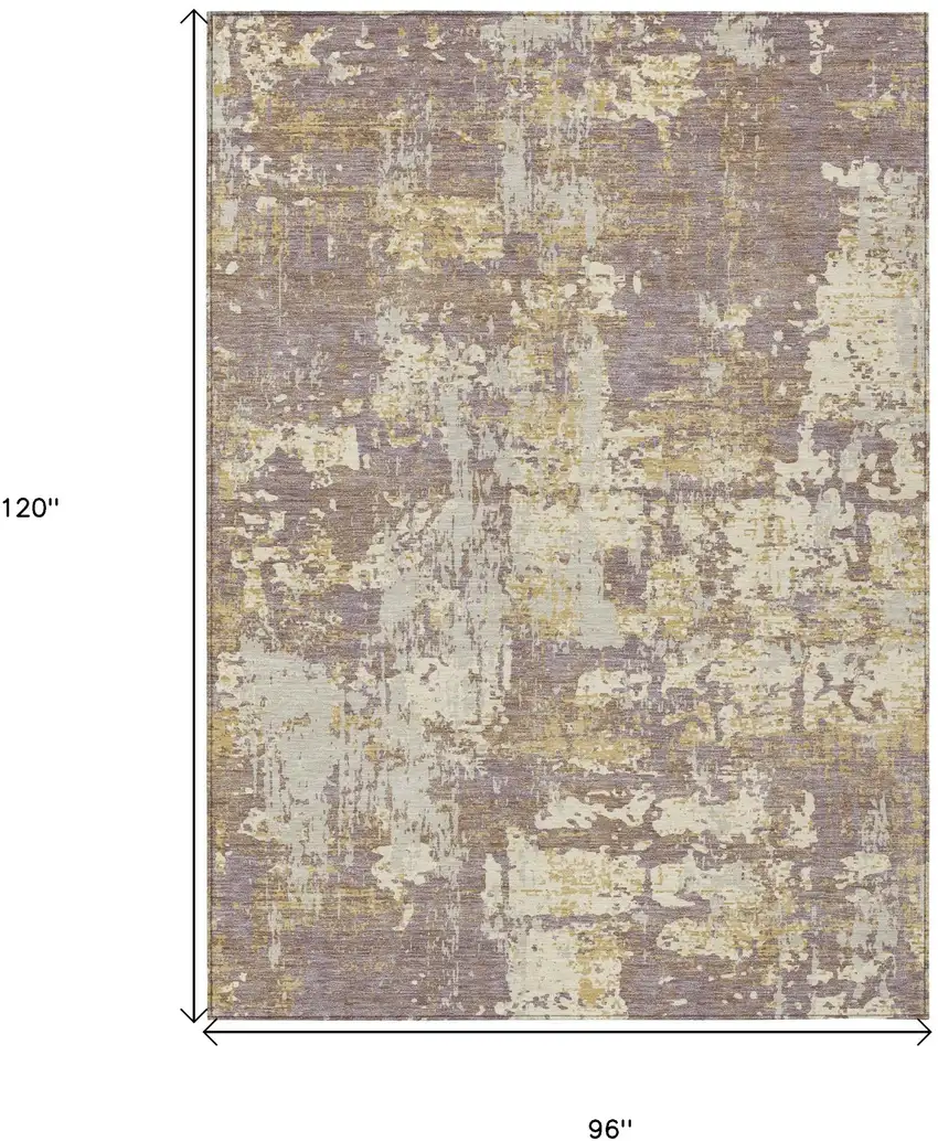 Lavender Gold And Beige Abstract Washable Indoor Outdoor Area Rug Photo 3