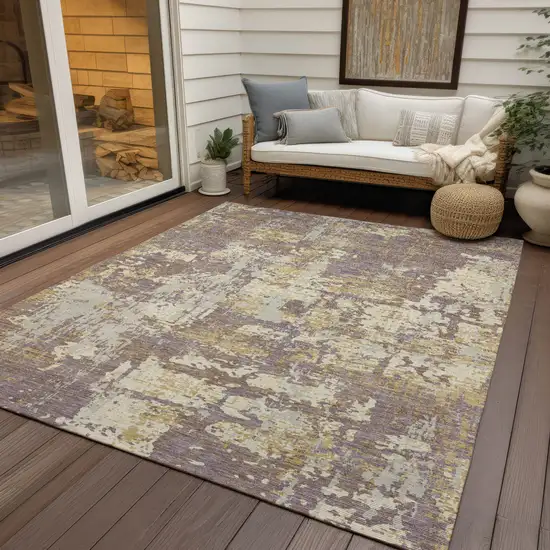 Lavender Gold And Beige Abstract Washable Indoor Outdoor Area Rug Photo 8