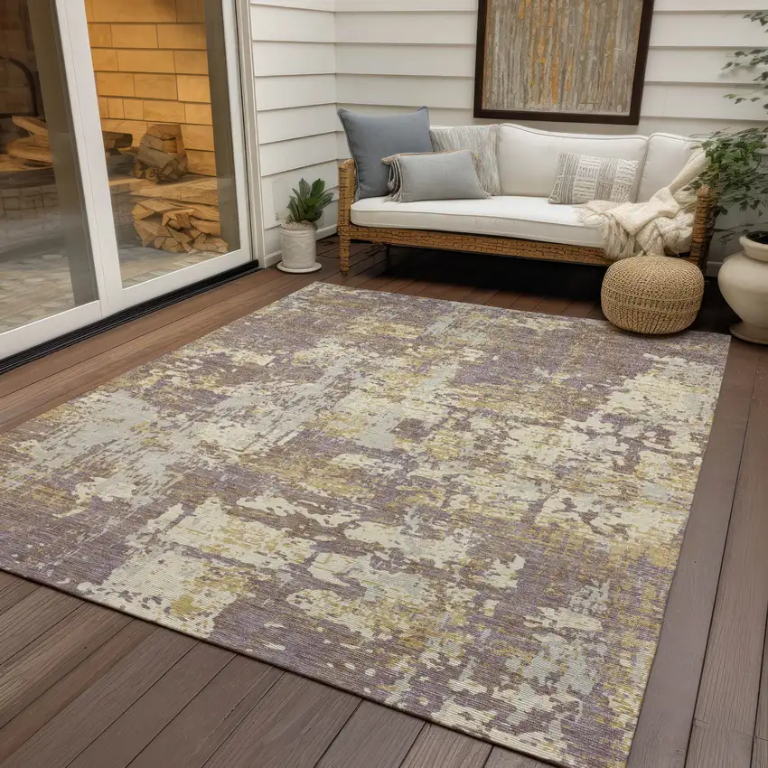 Lavender Gold And Beige Abstract Washable Indoor Outdoor Area Rug Photo 8