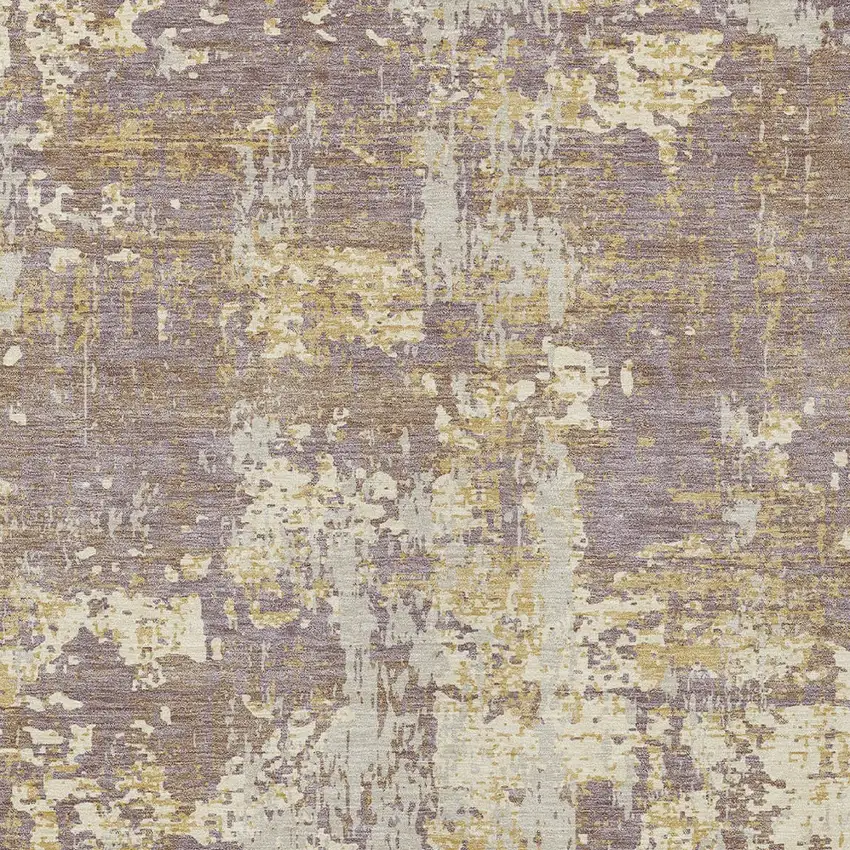 Lavender Gold And Beige Abstract Washable Indoor Outdoor Area Rug Photo 6