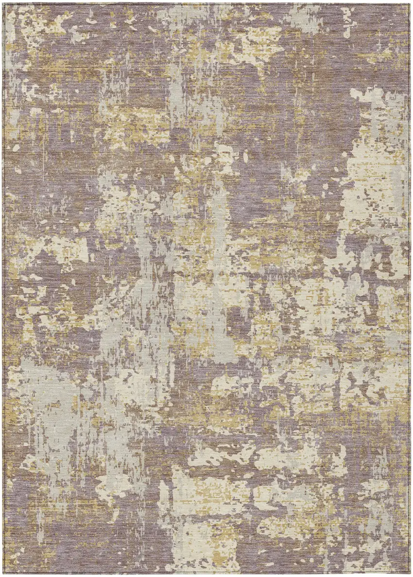 Lavender Gold And Beige Abstract Washable Indoor Outdoor Area Rug Photo 1