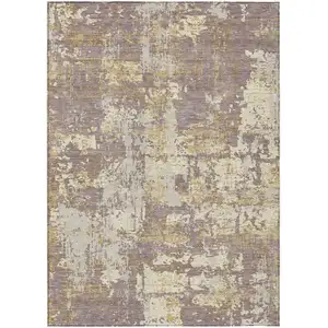 Photo of Lavender Gold And Beige Abstract Washable Indoor Outdoor Area Rug
