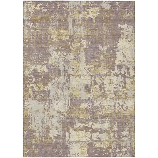 Lavender Gold And Beige Abstract Washable Indoor Outdoor Area Rug Photo 1