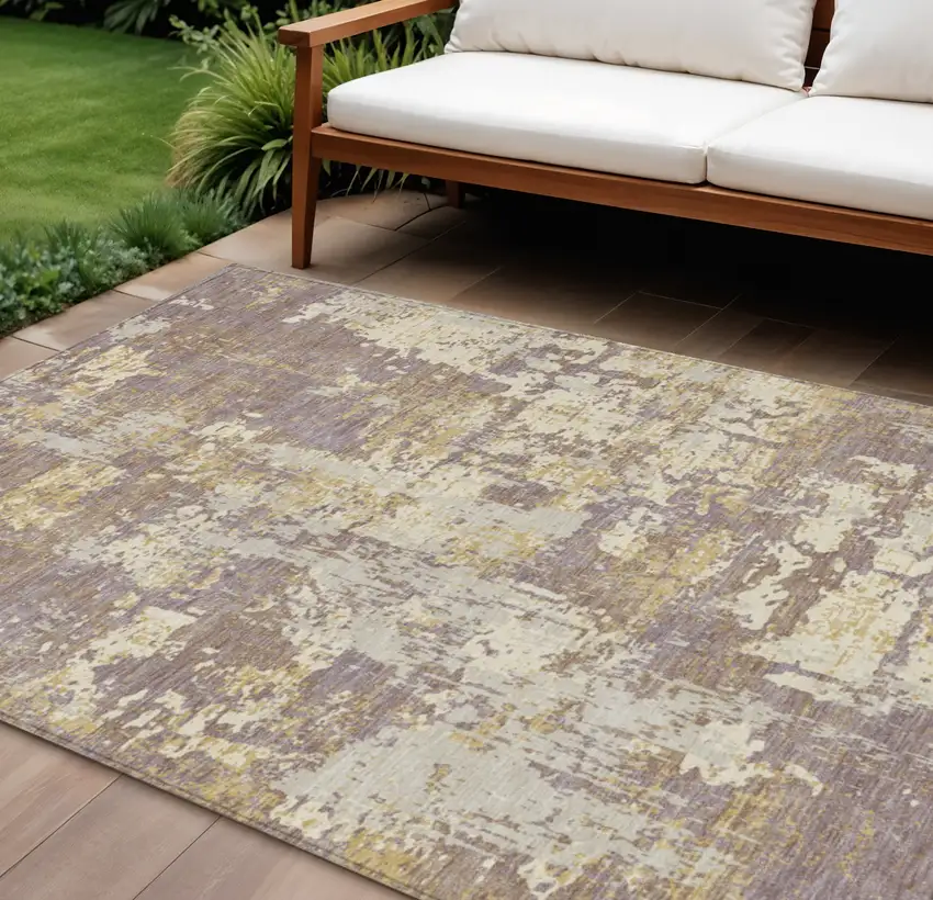 Lavender Gold And Beige Abstract Washable Indoor Outdoor Area Rug Photo 1
