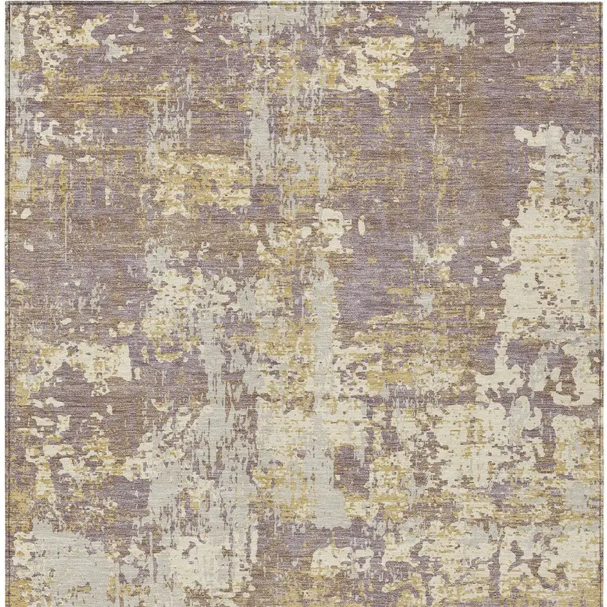Lavender Gold And Beige Abstract Washable Indoor Outdoor Area Rug Photo 5