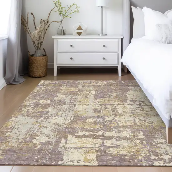 Lavender Gold And Beige Abstract Washable Indoor Outdoor Area Rug Photo 8