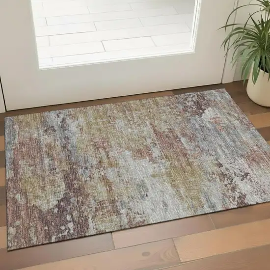 Lavender Gold And Charcoal Abstract Washable Area Rug With UV Protection Photo 2