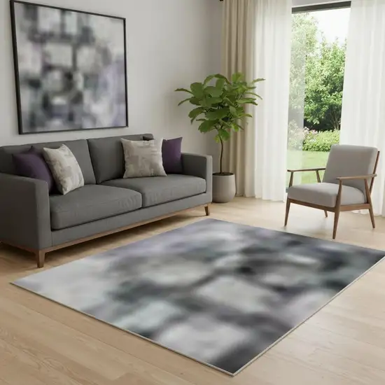 Lavender Gold And Charcoal Abstract Washable Area Rug With UV Protection Photo 2
