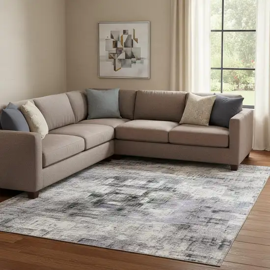 Lavender Gold And Charcoal Abstract Washable Area Rug With UV Protection Photo 2