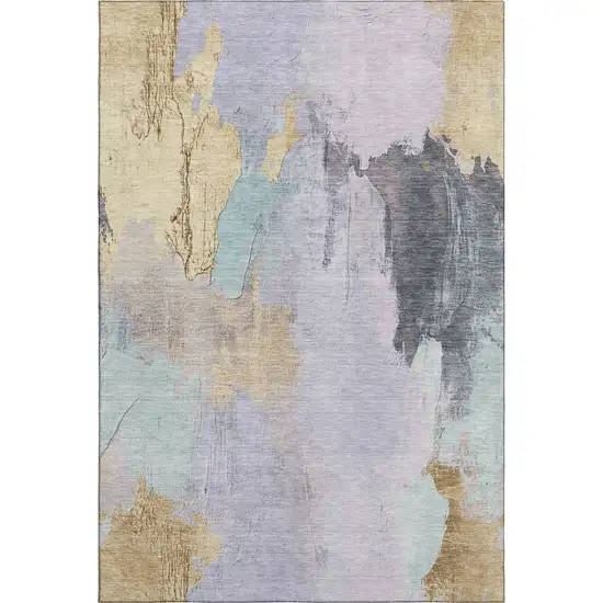Lavender Gold And Charcoal Abstract Washable Area Rug With UV Protection Photo 6