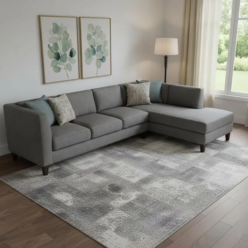 Lavender Gold And Charcoal Abstract Washable Area Rug With UV Protection Photo 2