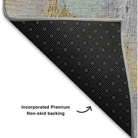 Lavender Gold And Charcoal Abstract Washable Area Rug With UV Protection Photo 7