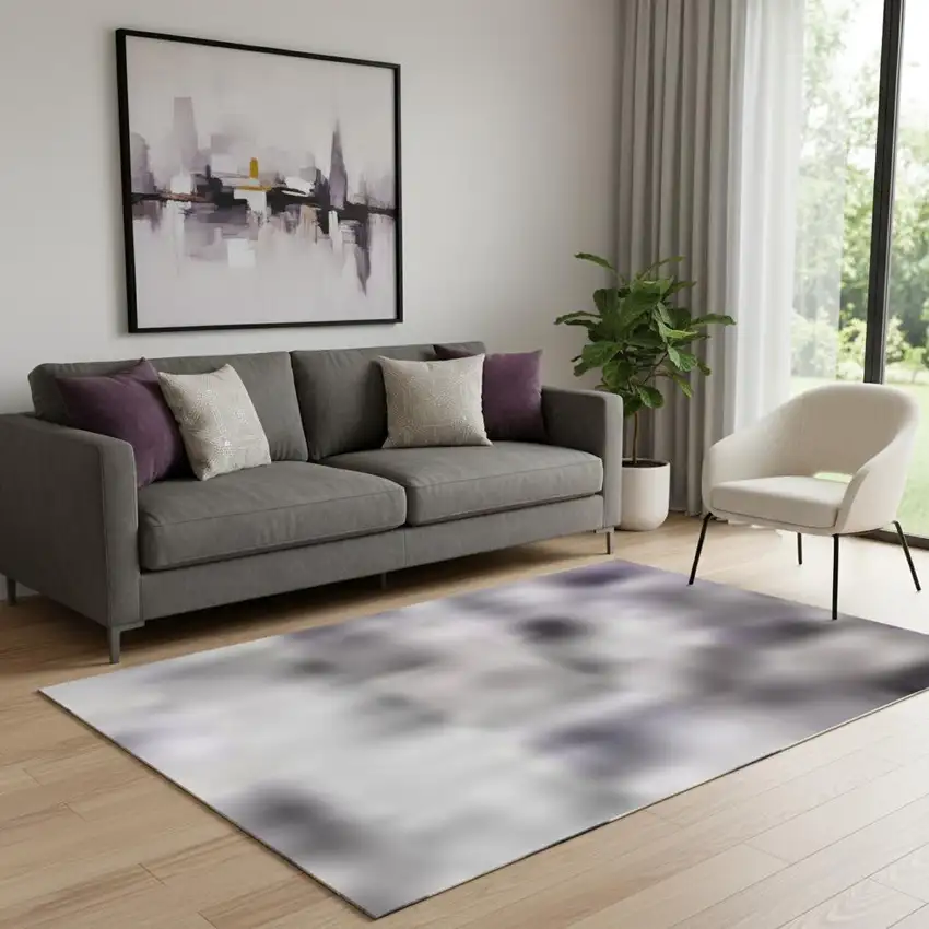 Lavender Gold And Gray Abstract Washable Area Rug With UV Protection Photo 2