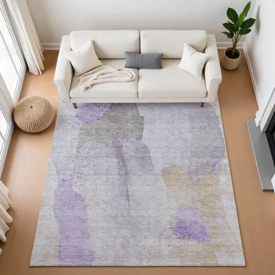 Lavender Gold And Gray Abstract Washable Area Rug With UV Protection Photo 5