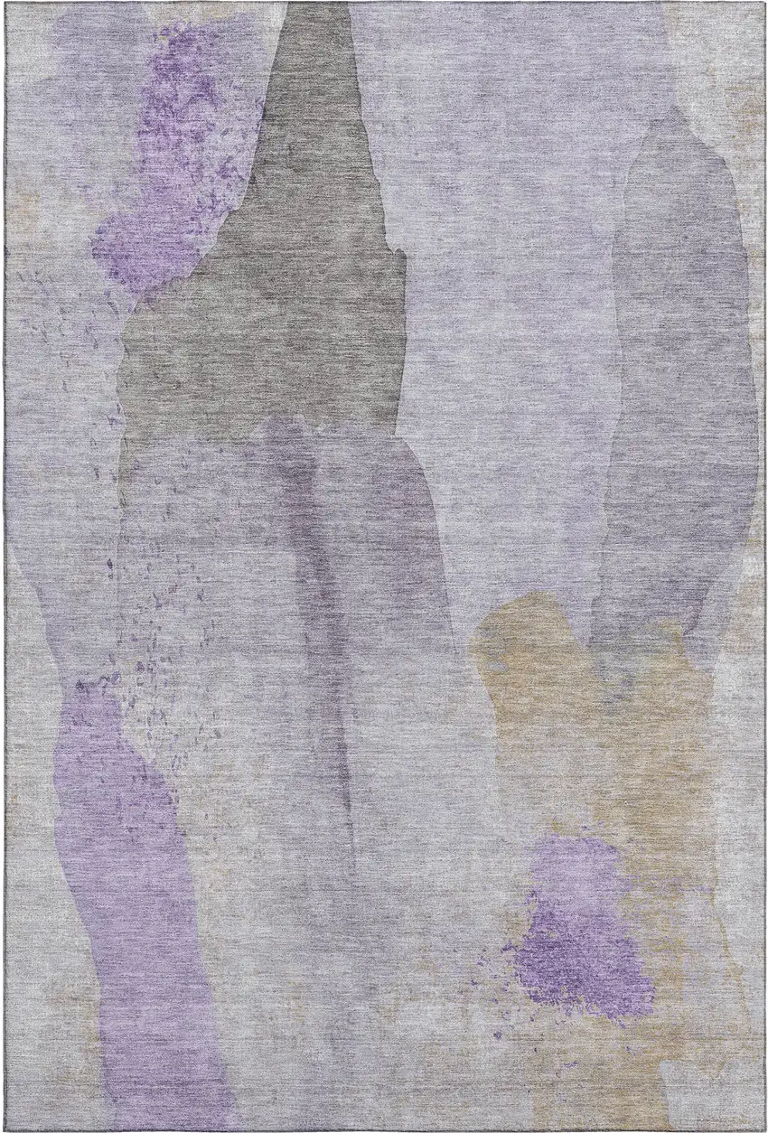 Lavender Gold And Gray Abstract Washable Area Rug With UV Protection Photo 7