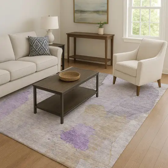Lavender Gold And Gray Abstract Washable Area Rug With UV Protection Photo 6