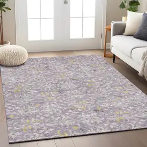 Photo of Lavender Gold And Gray Floral Washable Indoor Outdoor Area Rug