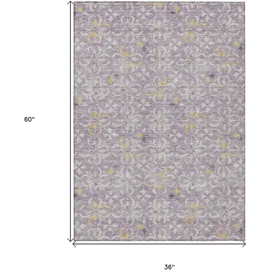 Lavender Gold And Gray Floral Washable Indoor Outdoor Area Rug Photo 3
