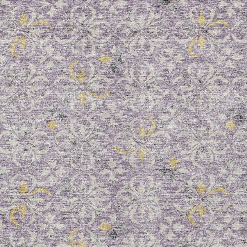 Lavender Gold And Gray Floral Washable Indoor Outdoor Area Rug Photo 6