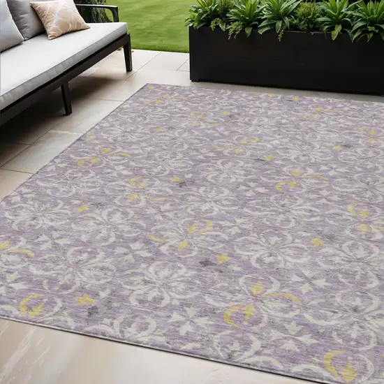 Lavender Gold And Gray Floral Washable Indoor Outdoor Area Rug Photo 1