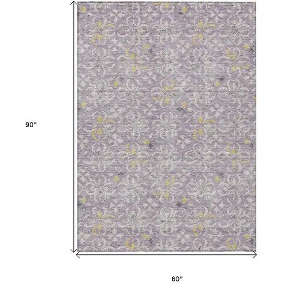 Lavender Gold And Gray Floral Washable Indoor Outdoor Area Rug Photo 3