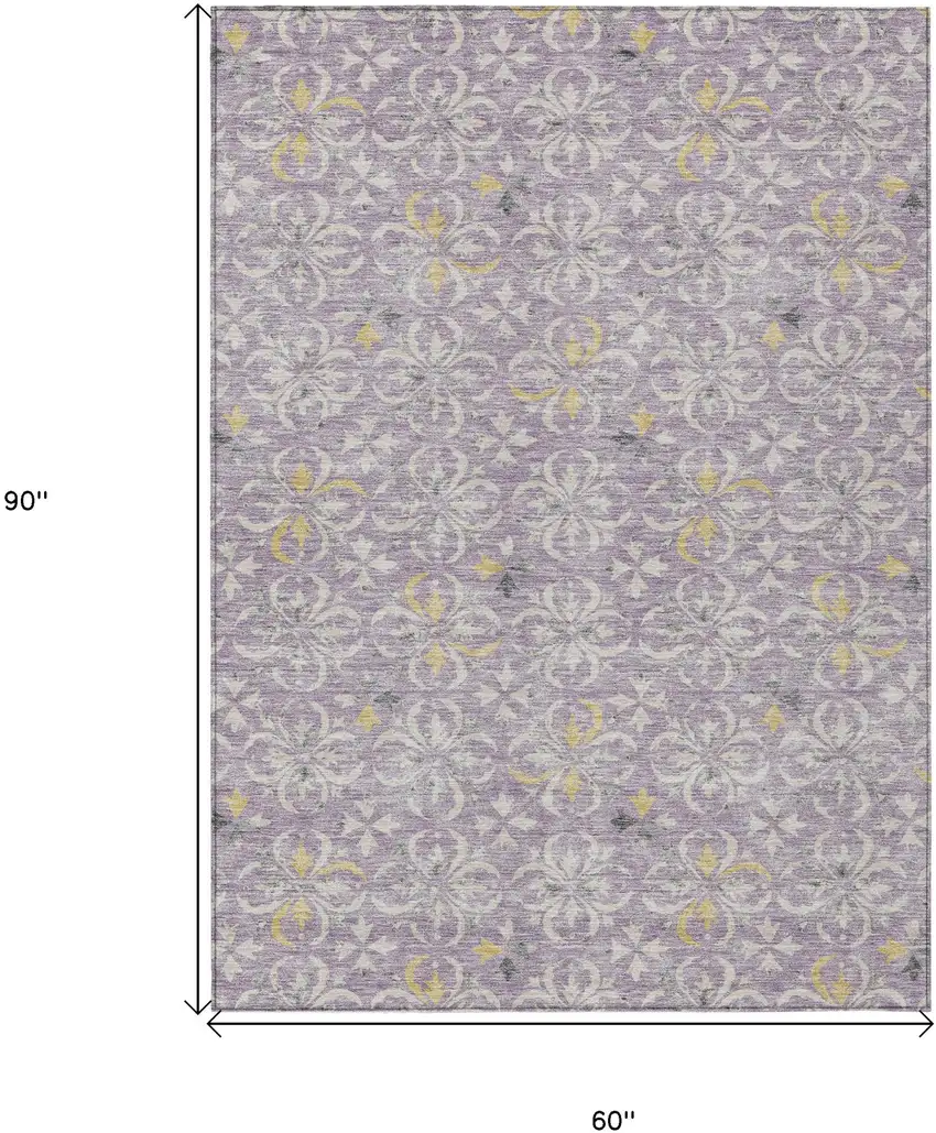 Lavender Gold And Gray Floral Washable Indoor Outdoor Area Rug Photo 3
