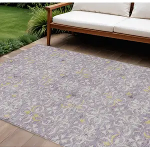 Photo of Lavender Gold And Gray Floral Washable Indoor Outdoor Area Rug
