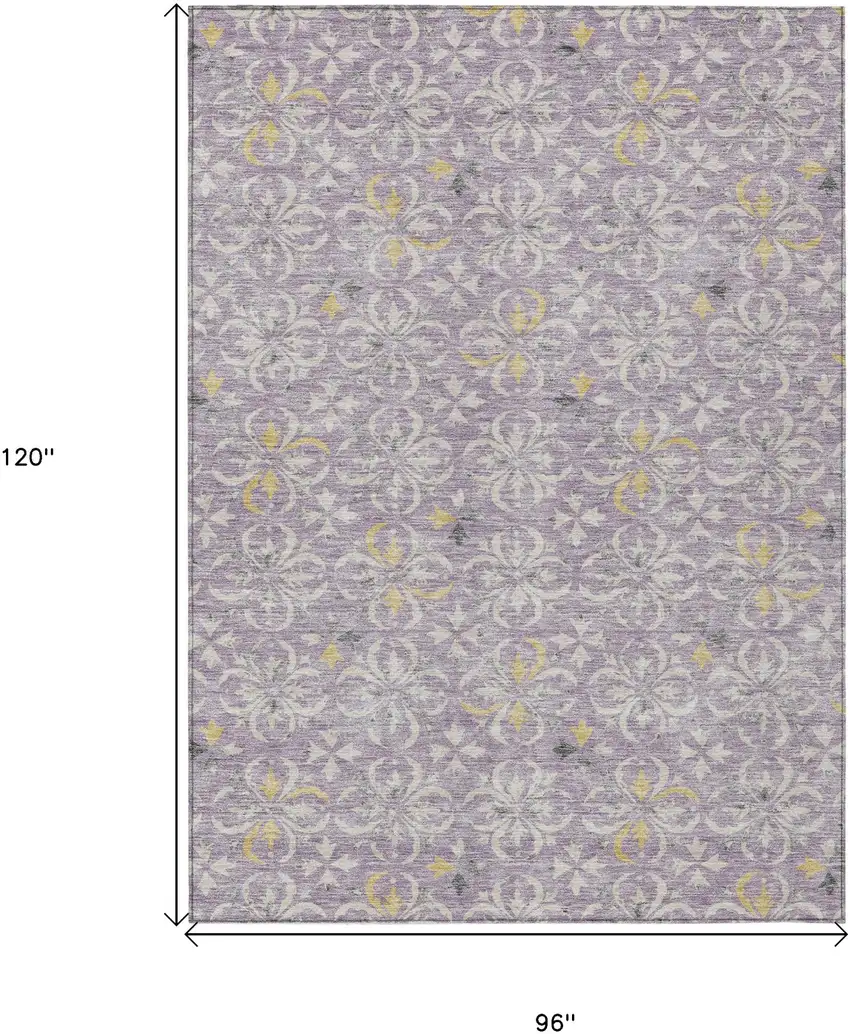 Lavender Gold And Gray Floral Washable Indoor Outdoor Area Rug Photo 3