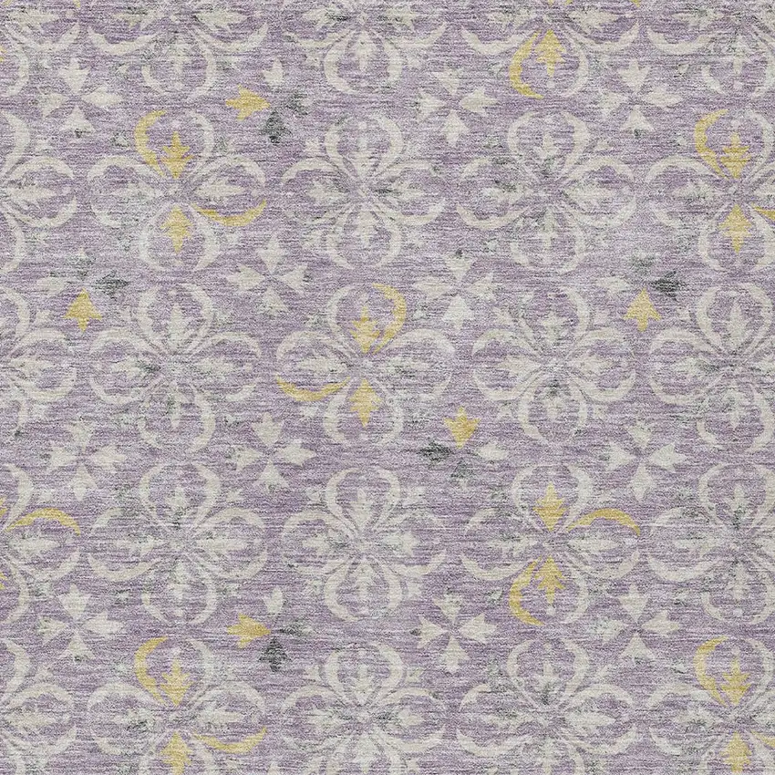 Lavender Gold And Gray Floral Washable Indoor Outdoor Area Rug Photo 6