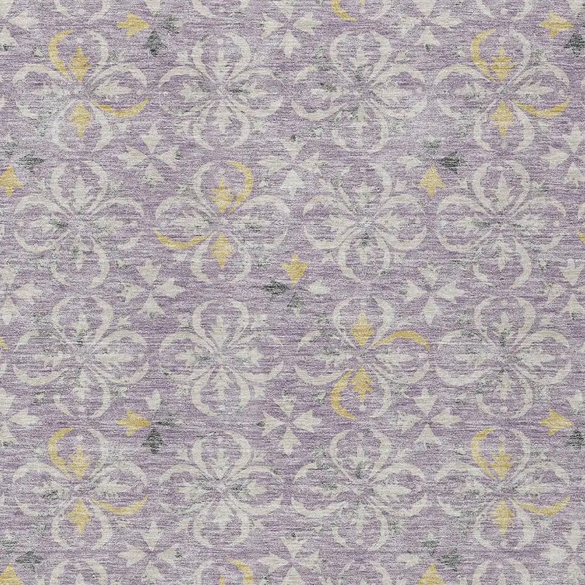 Lavender Gold And Gray Floral Washable Indoor Outdoor Area Rug Photo 6