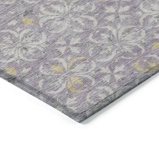 Lavender Gold And Gray Floral Washable Indoor Outdoor Area Rug Photo 4