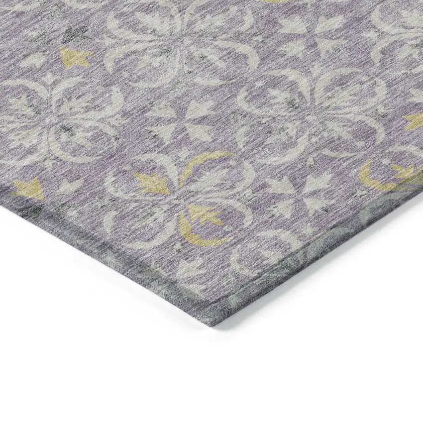 Lavender Gold And Gray Floral Washable Indoor Outdoor Area Rug Photo 4