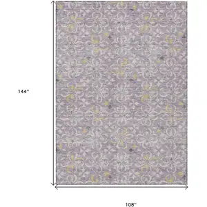 Photo of Lavender Gold And Gray Floral Washable Indoor Outdoor Area Rug