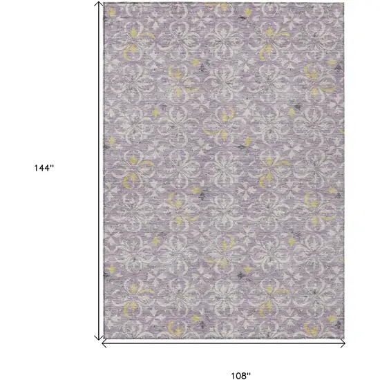 Lavender Gold And Gray Floral Washable Indoor Outdoor Area Rug Photo 3