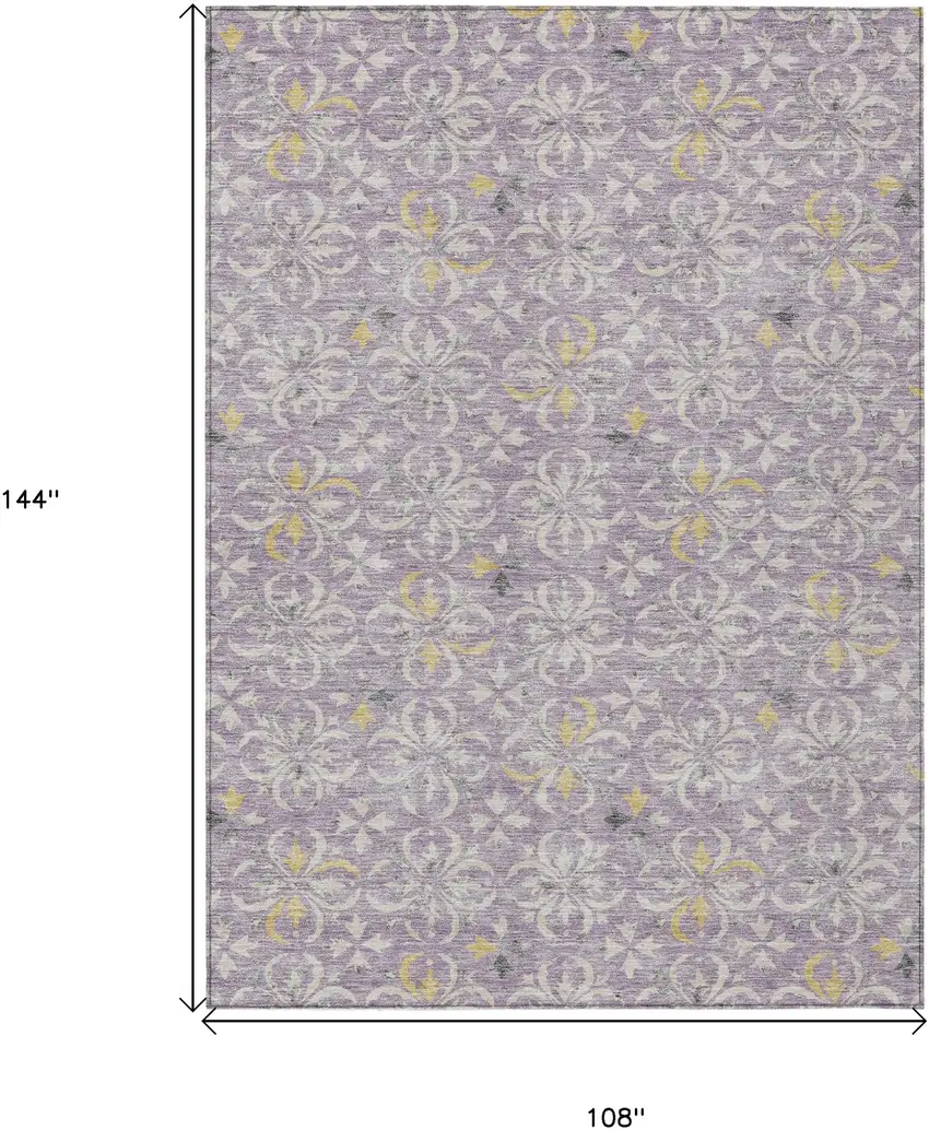 Lavender Gold And Gray Floral Washable Indoor Outdoor Area Rug Photo 3