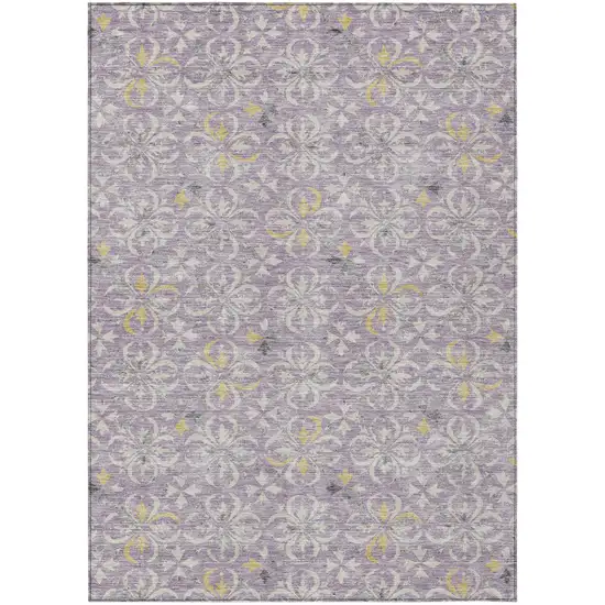 Lavender Gold And Gray Floral Washable Indoor Outdoor Area Rug Photo 2