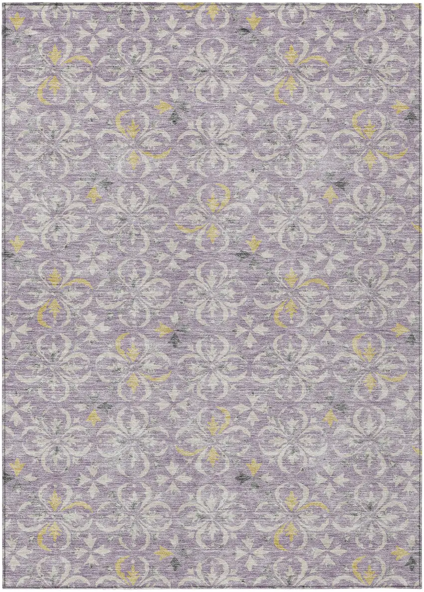 Lavender Gold And Gray Floral Washable Indoor Outdoor Area Rug Photo 2
